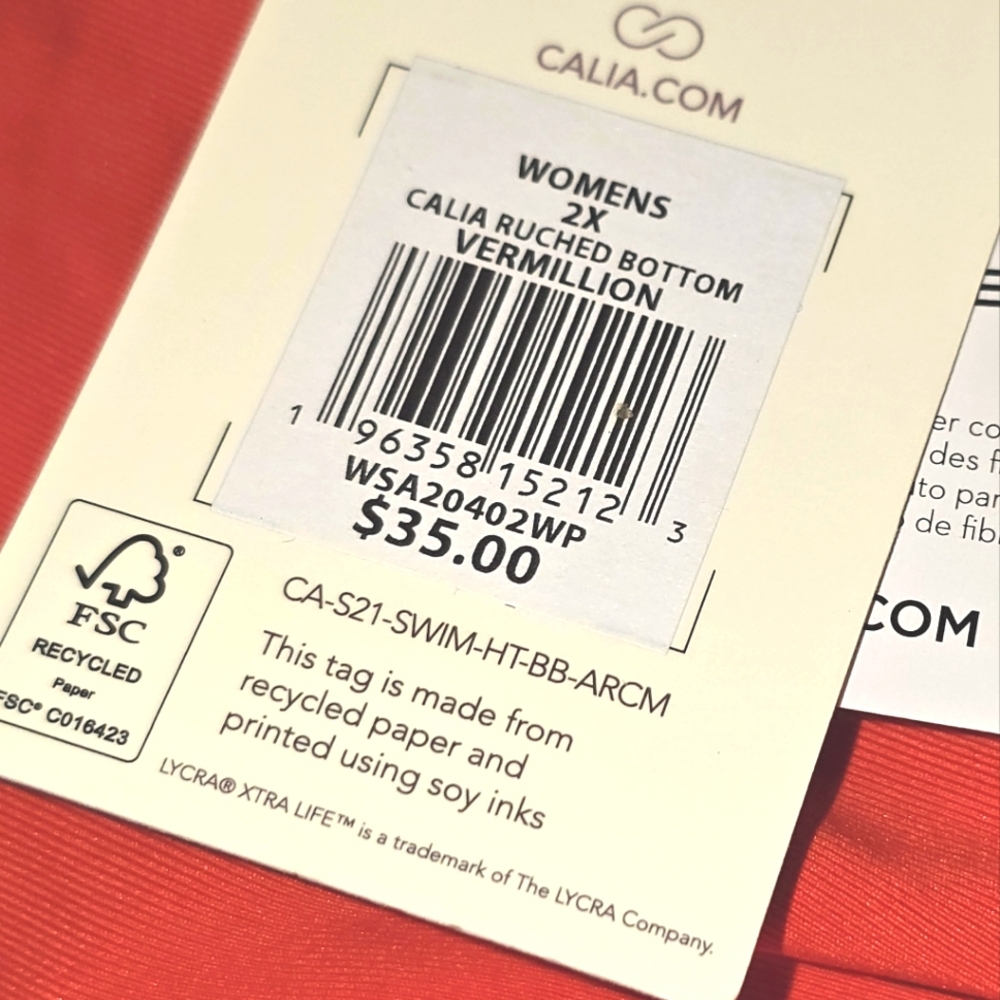CALIA Adjustable Rise Ruched Vermillion Bikini Bottom - Picture 8 of 12